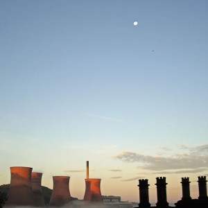 Moon and mist, chimney pots and cooling towers