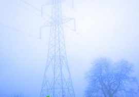 Pylon in the mist near Benthall