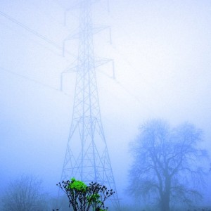 Pylon in the mist near Benthall
